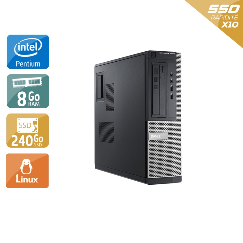 Dell Optiplex 3010 Desktop Pentium G Dual Core - 8Go RAM 240Go SSD Linux  Bon étatOccasion certifiée reconditionnée