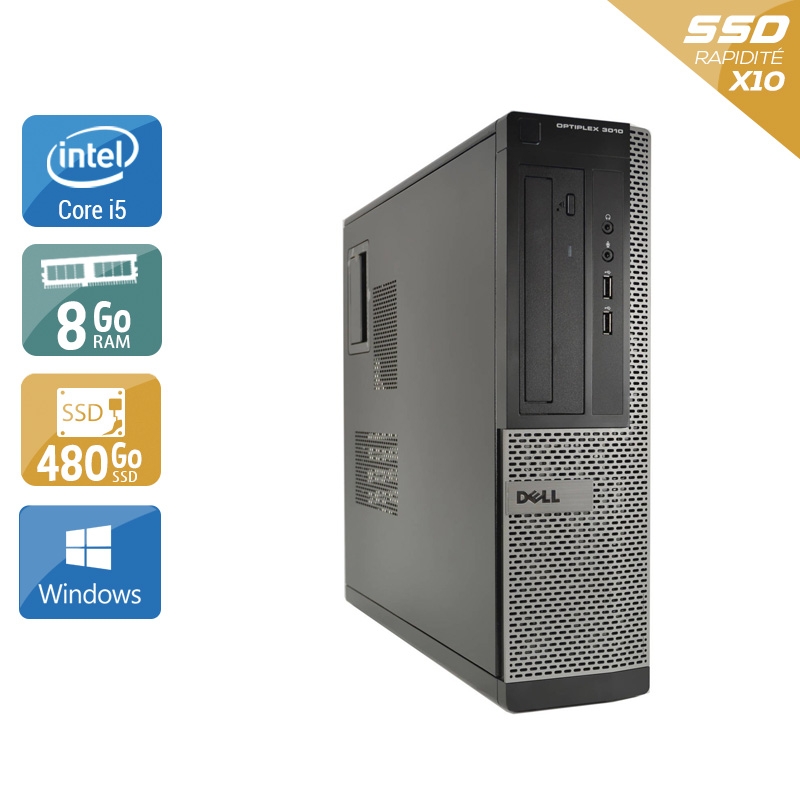 Dell Optiplex 3010 Desktop i5 - 8Go RAM 480Go SSD Windows 10  Très bon étatOccasion certifiée reconditionnée