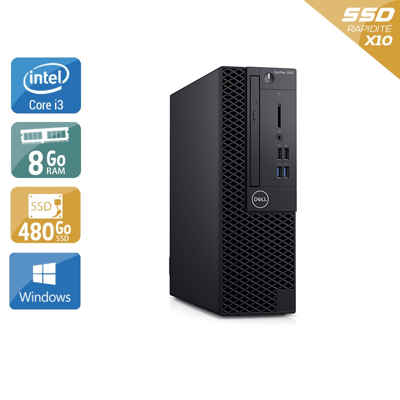 Dell Optiplex 3060 SFF i3 Gen 8 - 8Go RAM 480Go SSD Windows 10 - Etat du Produit : Bon état  Bon étatOccasion certifiée reconditionnée Bon état -  reconditionné disponible sur Kiatoo