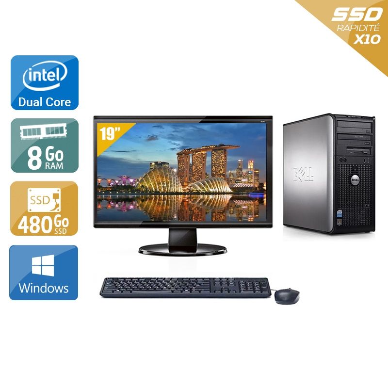 Dell Optiplex 380 Desktop Dual Core avec Écran 19 pouces 8Go RAM 480Go SSD Windows 10