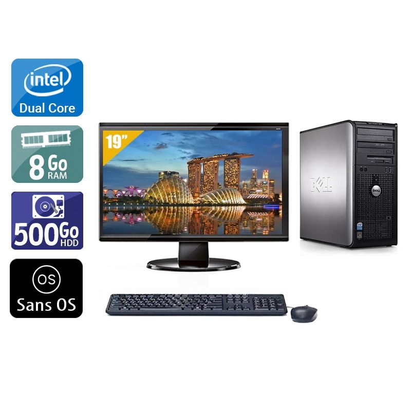 Dell Optiplex 380 Desktop Dual Core avec Écran 19 pouces 8Go RAM 500Go HDD Sans OS