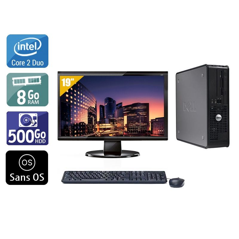 Dell Optiplex 380 Tower Core 2 Duo avec Écran 19 pouces 8Go RAM 500Go HDD Sans OS