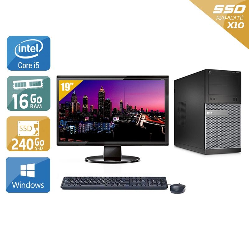 Dell Optiplex 3020 Tower i5 avec Écran 19 pouces 16Go RAM 240Go SSD Windows 10