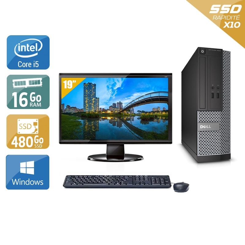 Dell Optiplex 3020 SFF i5 avec Écran 19 pouces 16Go RAM 480Go SSD Windows 10