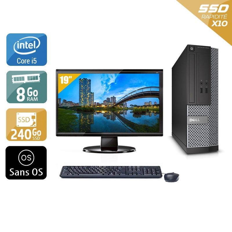 Dell Optiplex 3020 SFF i5 avec Écran 19 pouces 8Go RAM 240Go SSD Sans OS