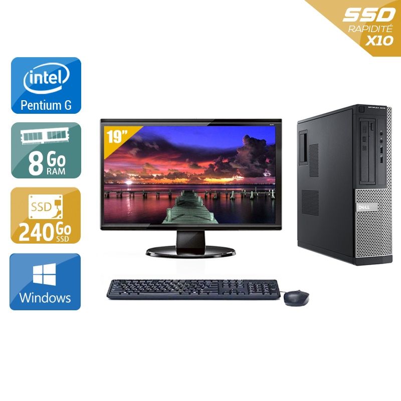 Dell Optiplex 3010 Desktop Pentium G Dual Core avec Écran 19 pouces 8Go RAM 240Go SSD Windows 10