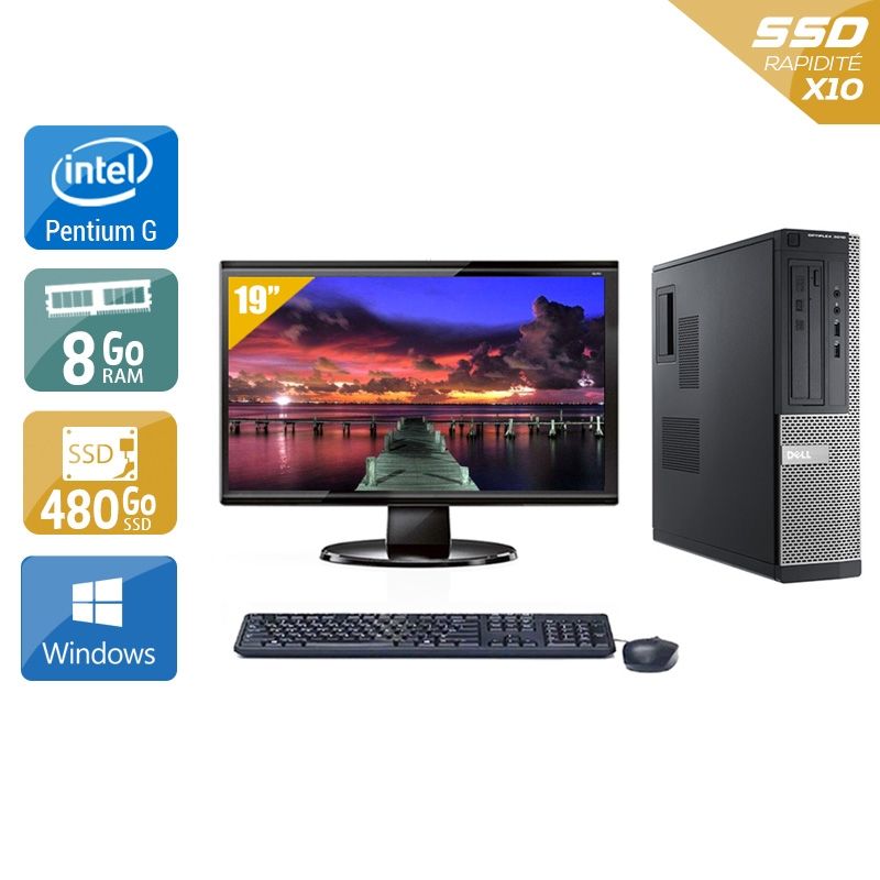 Dell Optiplex 3010 Desktop Pentium G Dual Core avec Écran 19 pouces 8Go RAM 480Go SSD Windows 10