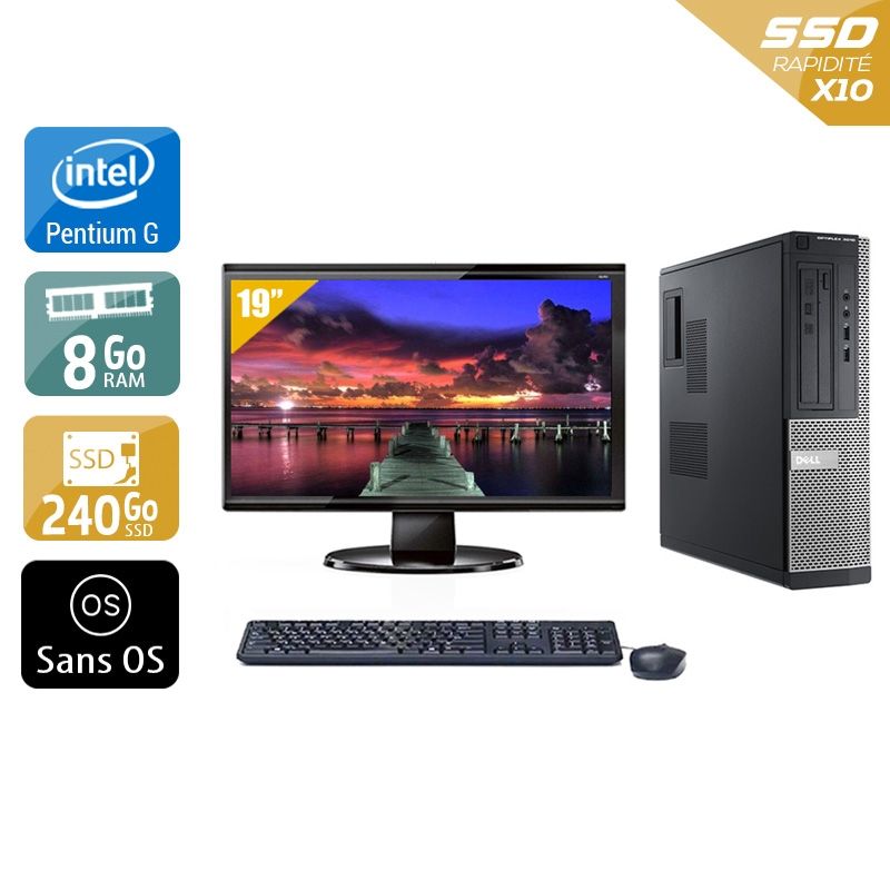 Dell Optiplex 3010 Desktop Pentium G Dual Core avec Écran 19 pouces 8Go RAM 240Go SSD Sans OS