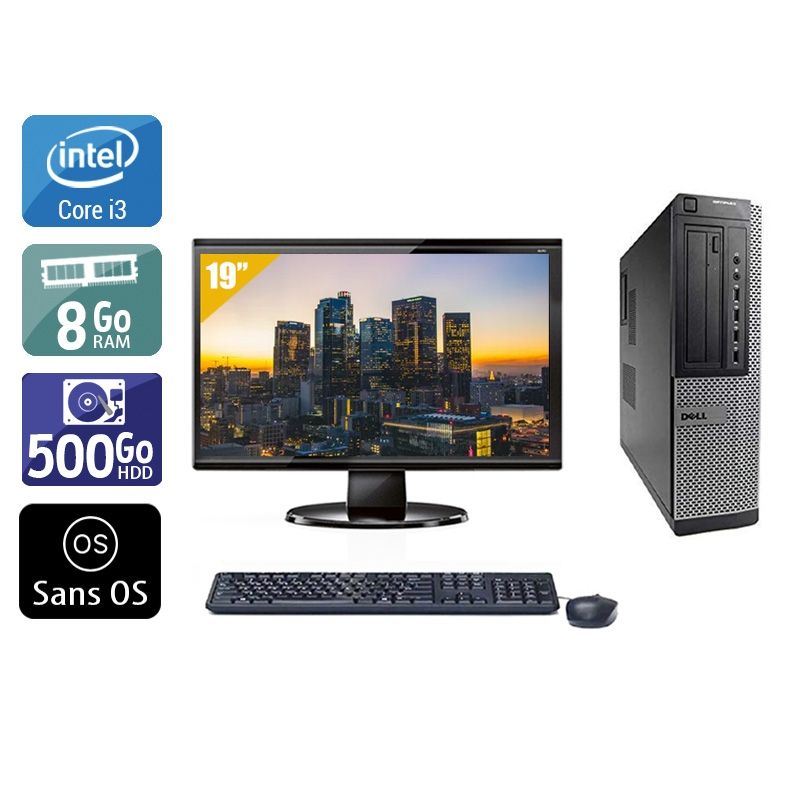 Dell Optiplex 390 Desktop i3 avec Écran 19 pouces 8Go RAM 500Go HDD Sans OS