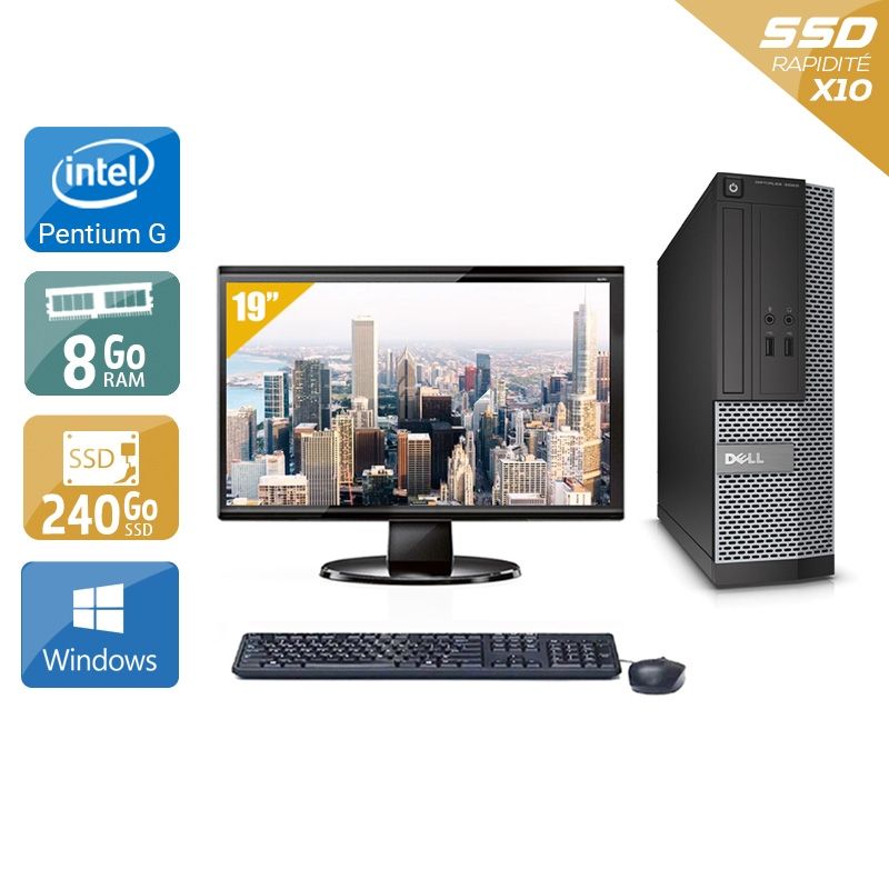 Dell Optiplex 390 Desktop Pentium G Dual Core avec Écran 19 pouces 8Go RAM 240Go SSD Windows 10