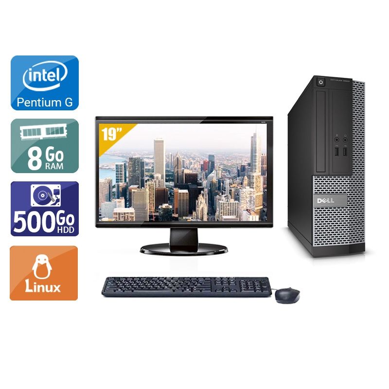 Dell Optiplex 390 Desktop Pentium G Dual Core avec Écran 19 pouces 8Go RAM 500Go HDD Linux