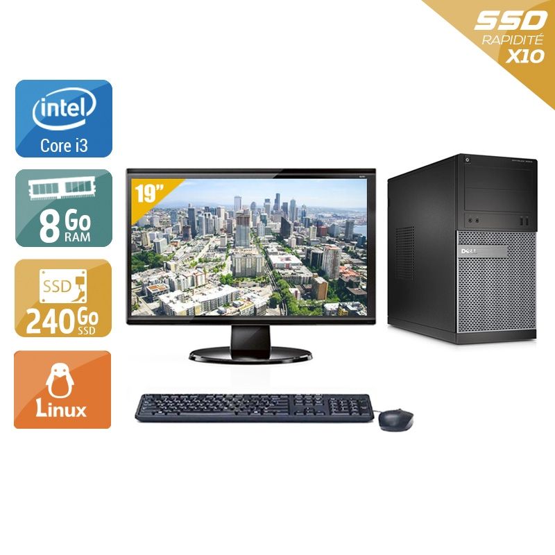 Dell Optiplex 390 Tower i3 avec Écran 19 pouces 8Go RAM 240Go SSD Linux