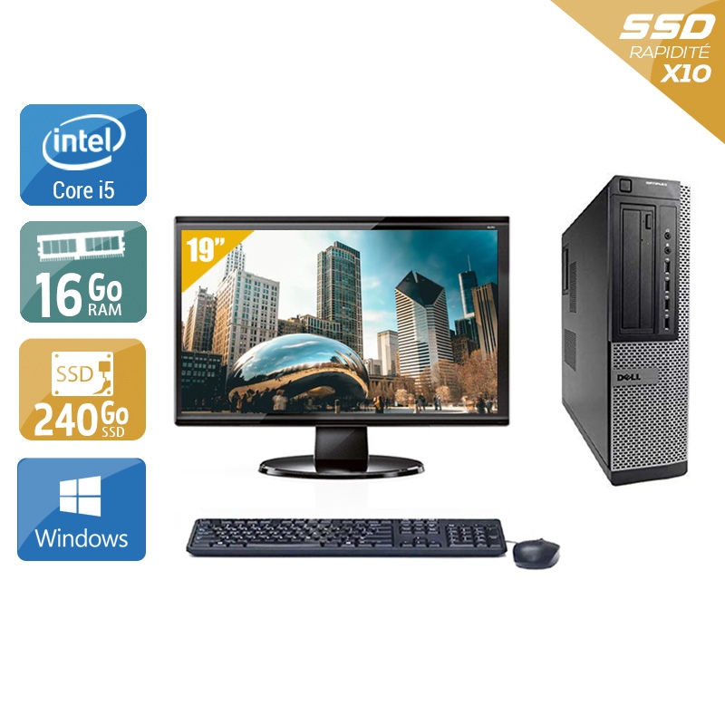 Dell Optiplex 7010 Desktop i5 avec Écran 19 pouces 16Go RAM 240Go SSD Windows 10