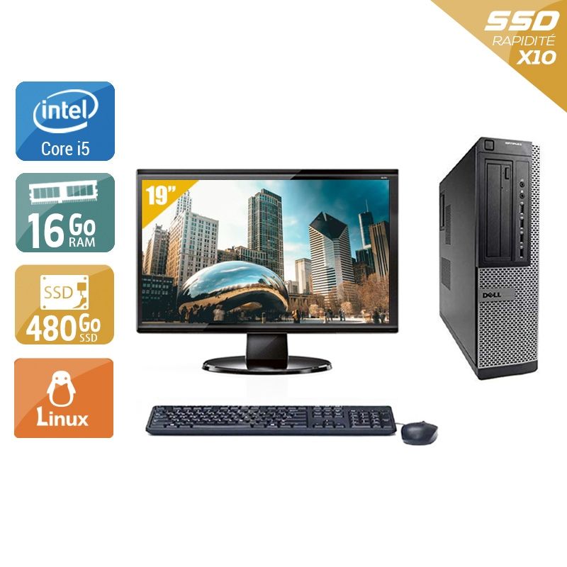 Dell Optiplex 7010 Desktop i5 avec Écran 19 pouces 16Go RAM 480Go SSD Linux