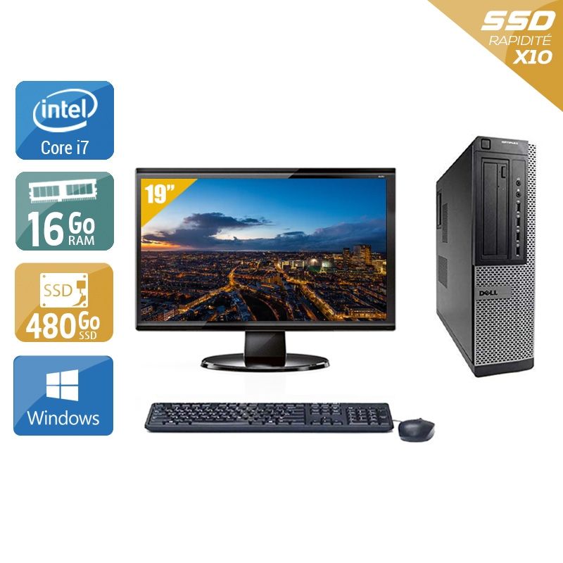 Dell Optiplex 7010 Desktop i7 avec Écran 19 pouces 16Go RAM 480Go SSD Windows 10