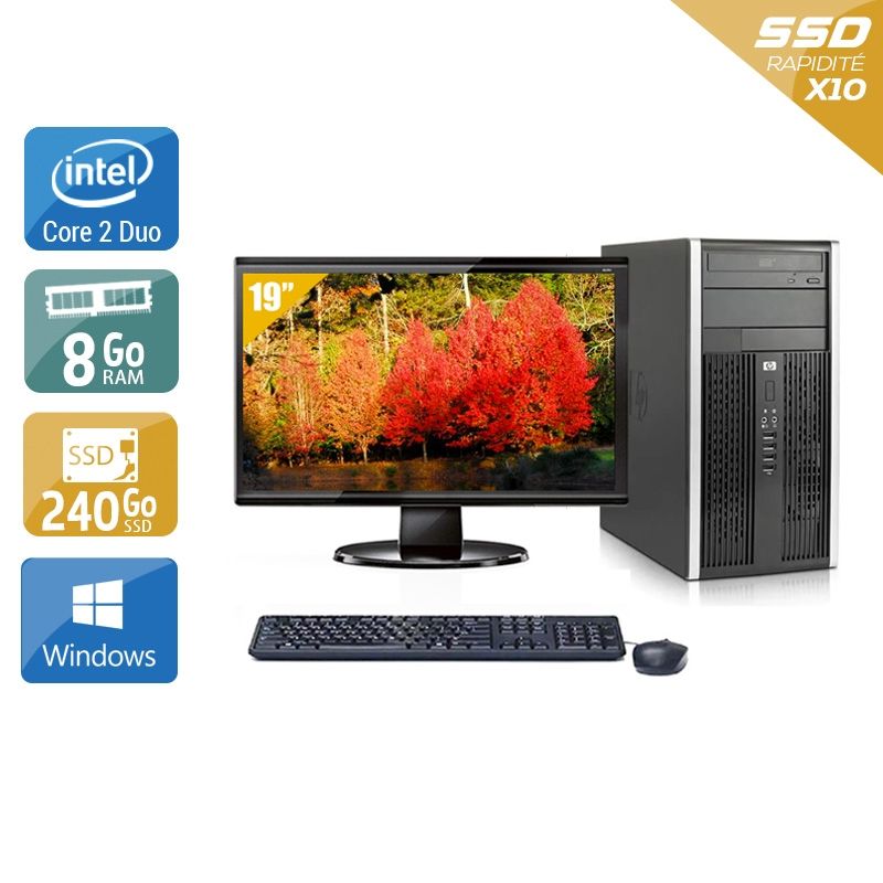 HP Compaq Pro 6000 Tower Core 2 Duo avec Écran 19 pouces 8Go RAM 240Go SSD Windows 10