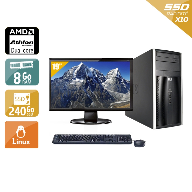 HP Compaq Pro 6005 Tower AMD Athlon Dual Core + Écran - 19'' 8Go RAM 240Go SSD Linux  Bon étatOccasion certifiée reconditionnée Bon état -  reconditionné disponible sur Kiatoo