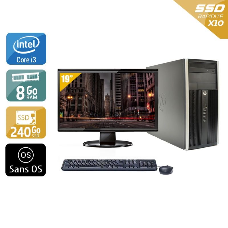 HP Compaq Pro 6200 Tower i3 avec Écran 19 pouces 8Go RAM 240Go SSD Sans OS