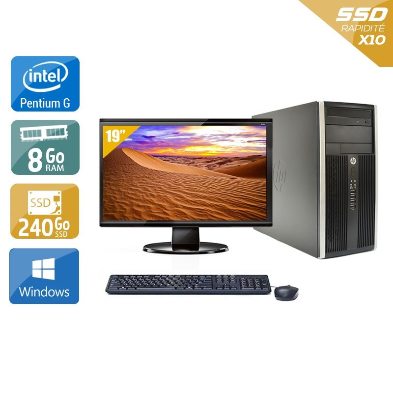 HP Compaq Pro 6200 Tower Pentium G Dual Core avec Écran 19 pouces 8Go RAM 240Go SSD Windows 10