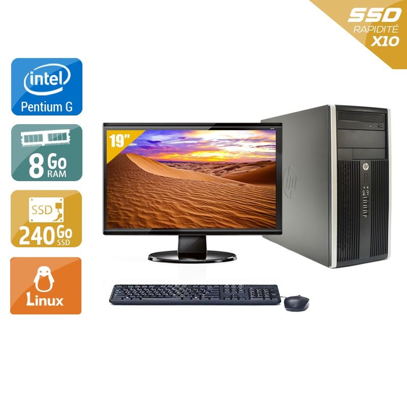 HP Compaq Pro 6200 Tower Pentium G Dual Core avec Écran 19 pouces 8Go RAM 240Go SSD Linux