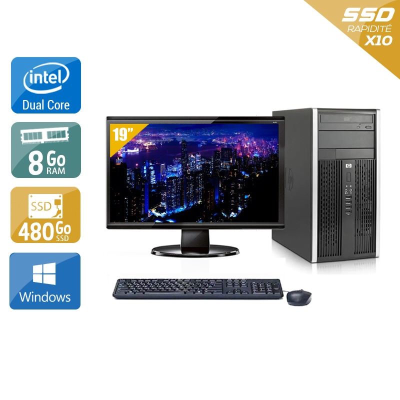 HP Compaq Pro 6000 Tower Dual Core avec Écran 19 pouces 8Go RAM 480Go SSD Windows 10