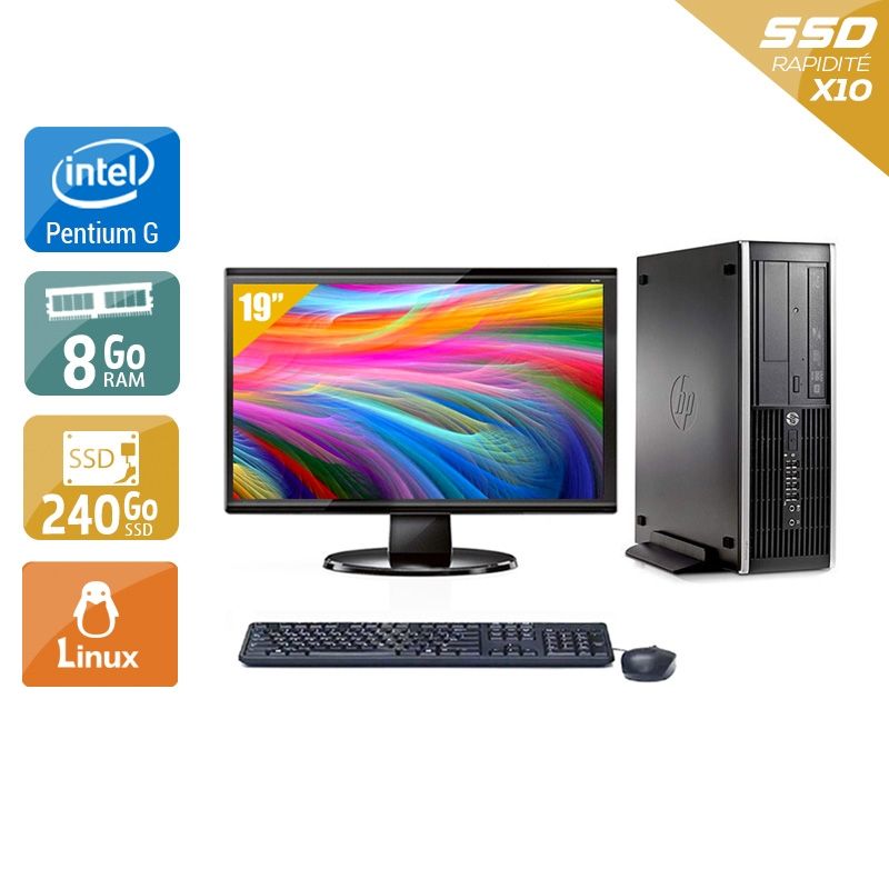 HP Compaq Pro 6200 SFF Pentium G Dual Core avec Écran 19 pouces 8Go RAM 240Go SSD Linux