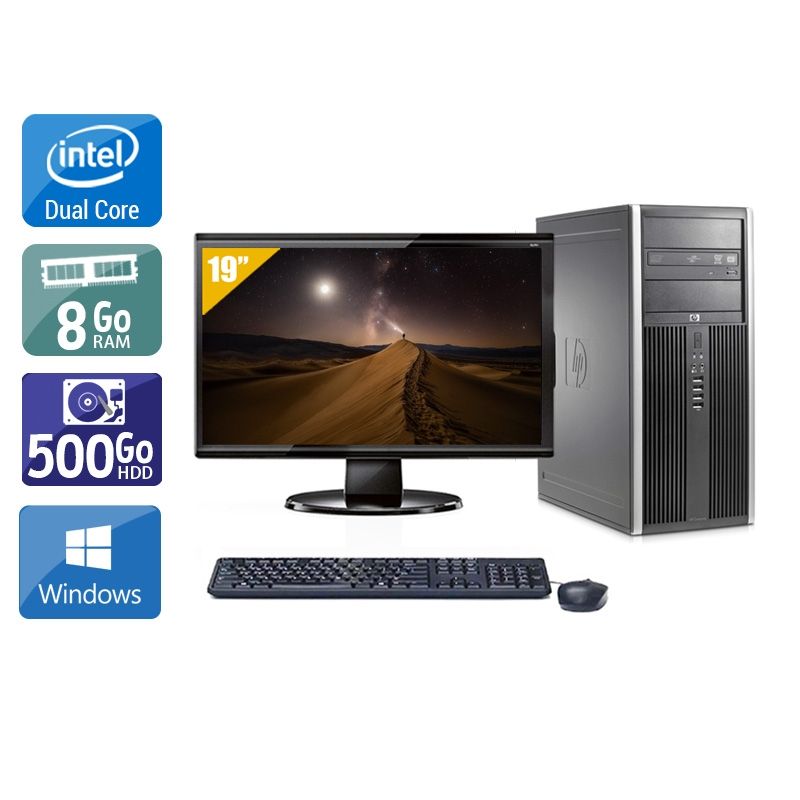 HP Compaq Elite 8000 Tower Dual Core avec Écran 19 pouces 8Go RAM 500Go HDD Windows 10