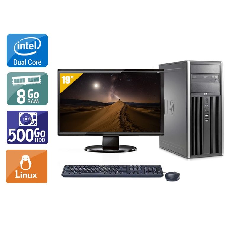 HP Compaq Elite 8000 Tower Dual Core avec Écran 19 pouces 8Go RAM 500Go HDD Linux