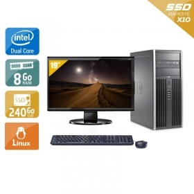 HP Compaq Elite 8000 Tower Dual Core avec Écran 19 pouces 8Go RAM 240Go SSD Linux