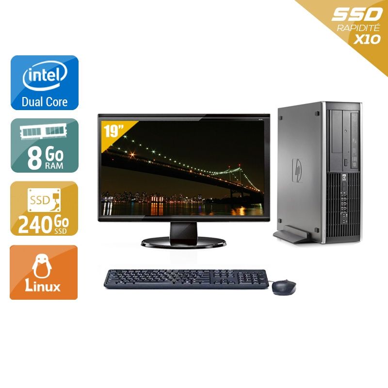 HP Compaq Elite 8000 SFF Dual Core avec Écran 19 pouces 8Go RAM 240Go SSD Linux