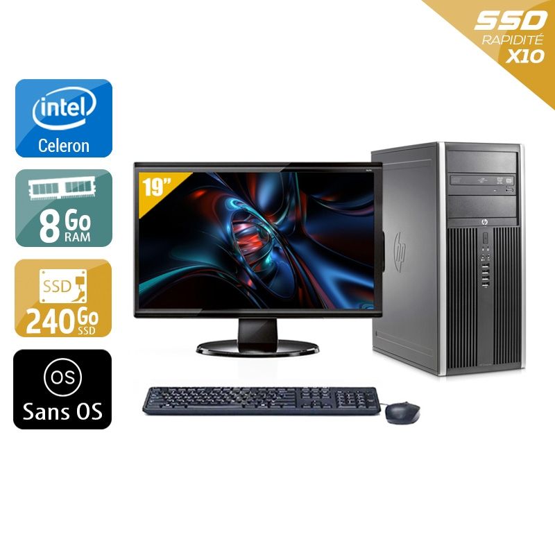 HP Compaq Elite 8200 Tower Celeron Dual Core avec Écran 19 pouces 8Go RAM 240Go SSD Sans OS