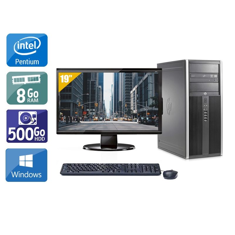 HP Compaq Elite 8200 Tower Pentium G Dual Core avec Écran 19 pouces 8Go RAM 500Go HDD Windows 10