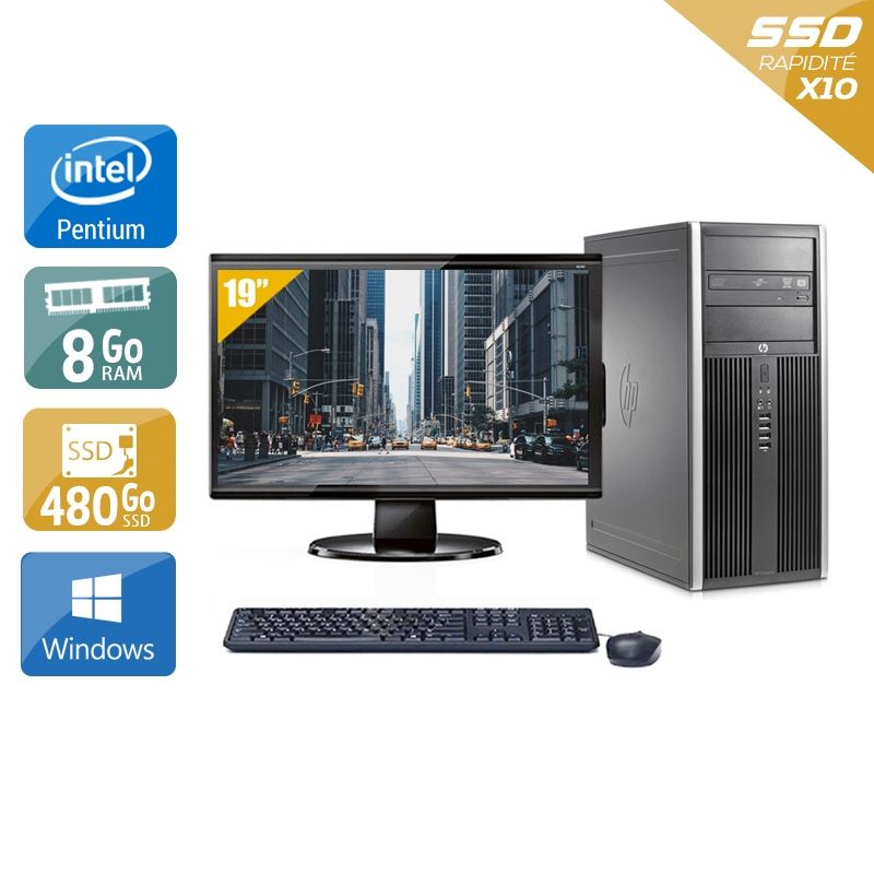 HP Compaq Elite 8200 Tower Pentium G Dual Core avec Écran 19 pouces 8Go RAM 480Go SSD Windows 10