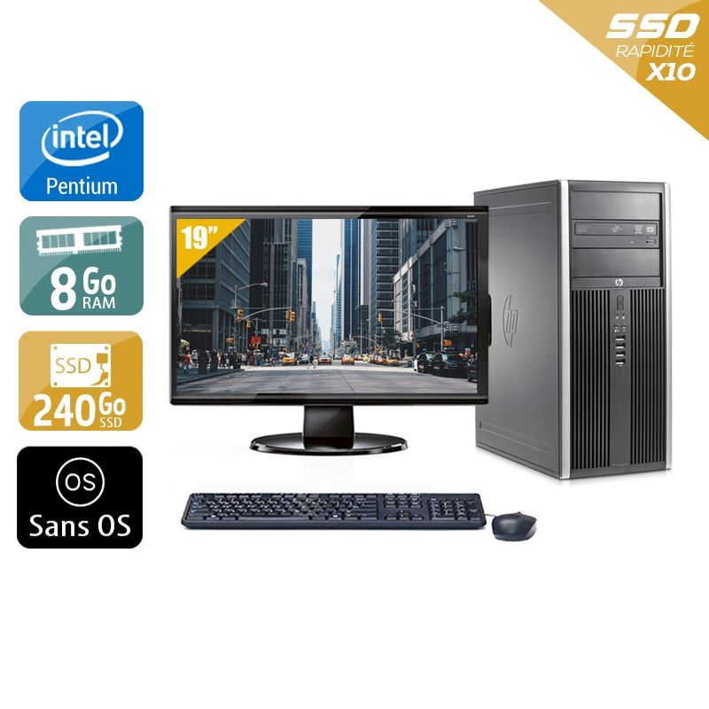 HP Compaq Elite 8200 Tower Pentium G Dual Core avec Écran 19 pouces 8Go RAM 240Go SSD Sans OS