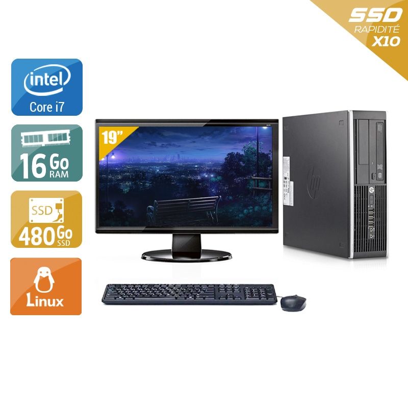 HP Compaq Elite 8200 SFF i7 avec Écran 19 pouces 16Go RAM 480Go SSD Linux