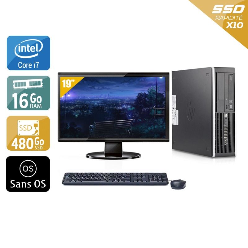 HP Compaq Elite 8200 SFF i7 avec Écran 19 pouces 16Go RAM 480Go SSD Sans OS