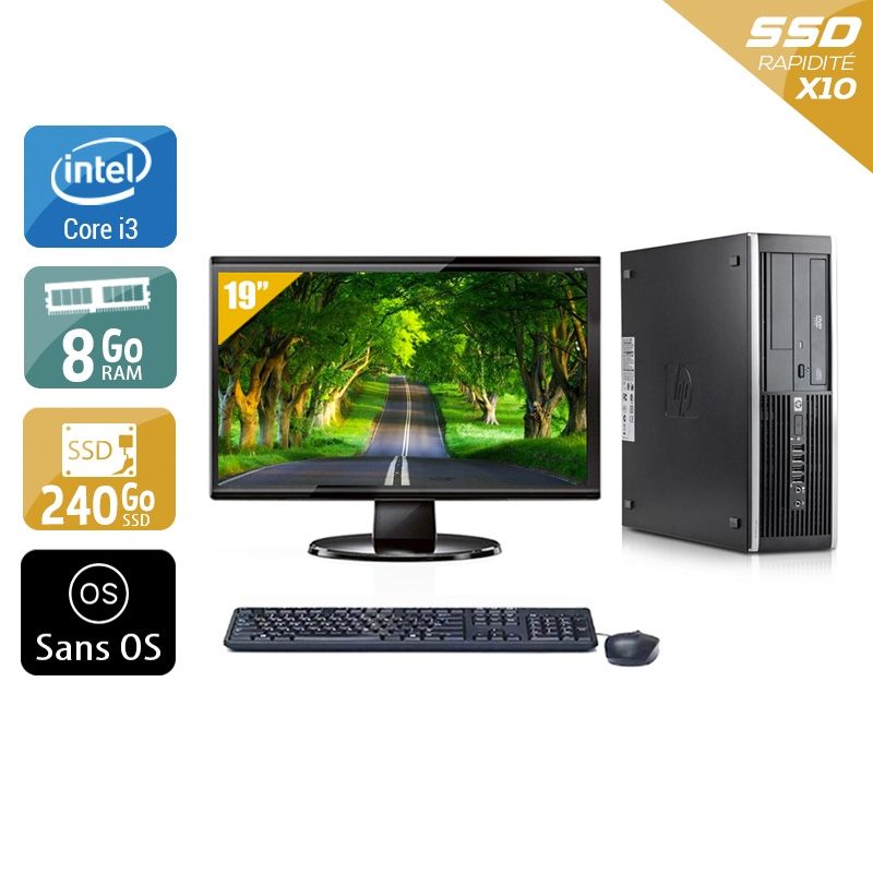 HP Compaq Elite 8300 SFF i3 avec Écran 19 pouces 8Go RAM 240Go SSD Sans OS