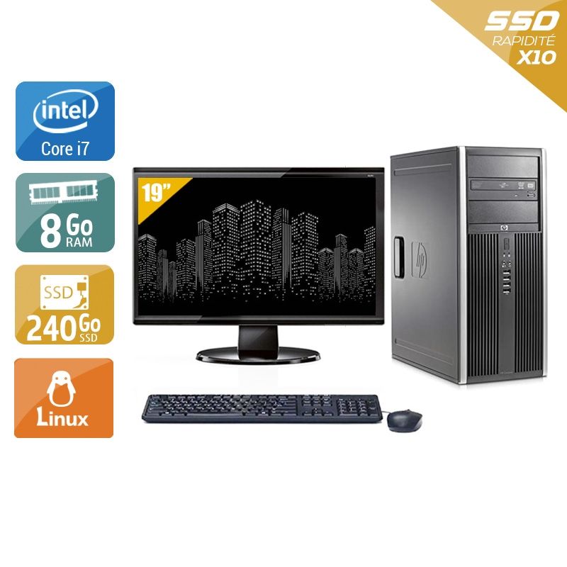 HP Compaq Elite 8300 Tower i7 avec Écran 19 pouces 8Go RAM 240Go SSD Linux