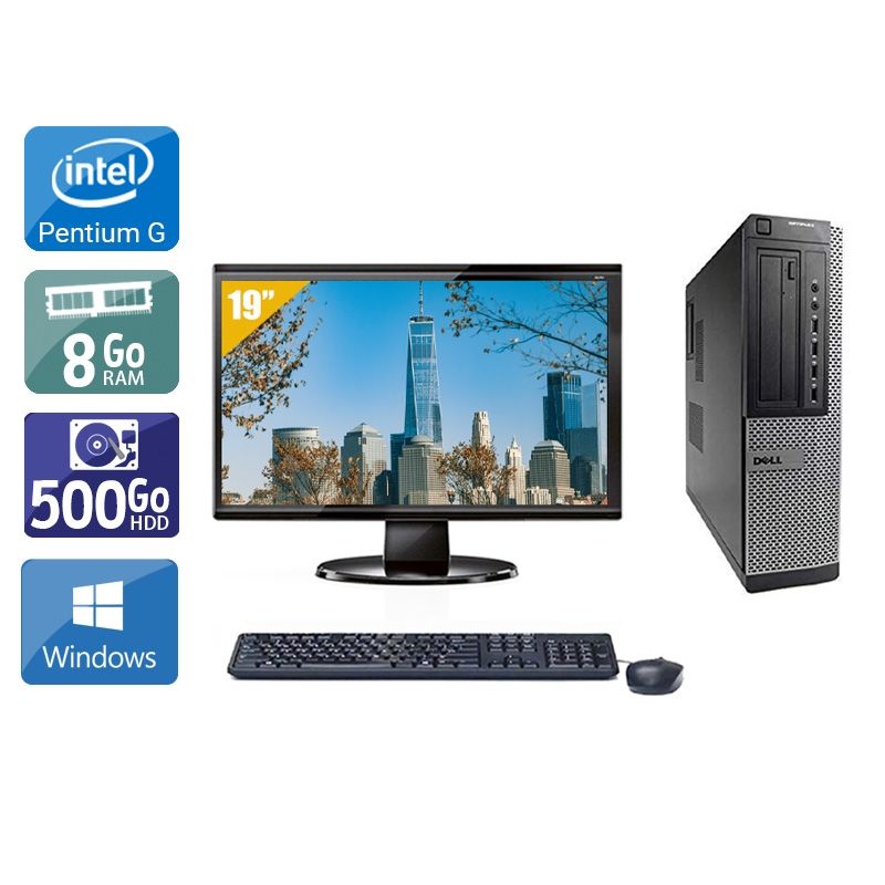 Dell Optiplex 7010 Desktop Pentium G Dual Core avec Écran 19 pouces 8Go RAM 500Go HDD Windows 10