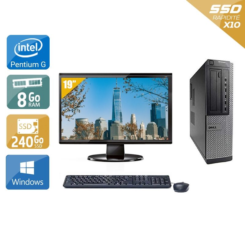 Dell Optiplex 7010 Desktop Pentium G Dual Core avec Écran 19 pouces 8Go RAM 240Go SSD Windows 10