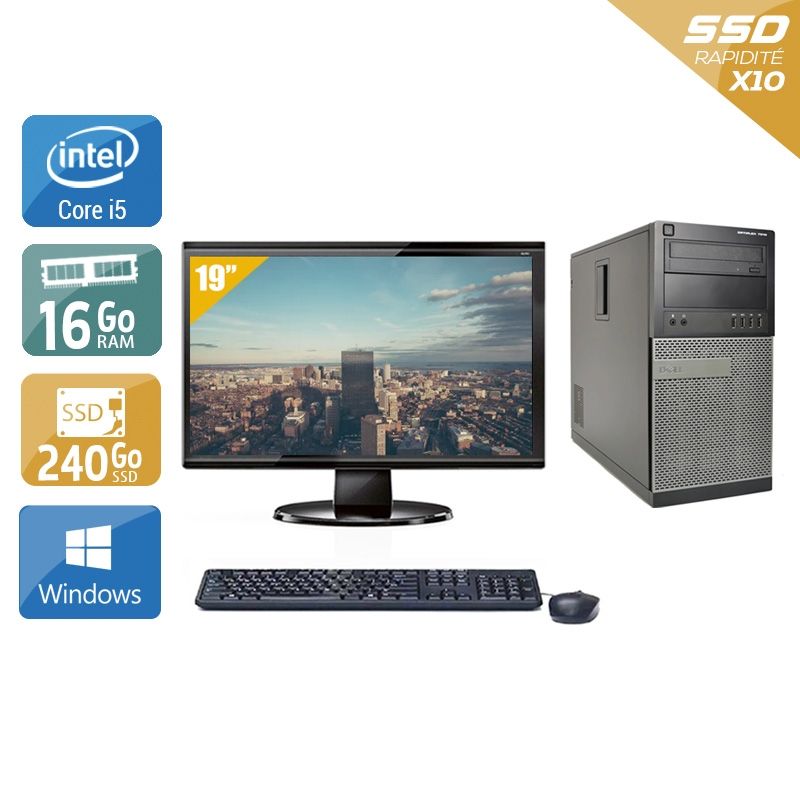 Dell Optiplex 7010 Tower i5 avec Écran 19 pouces 16Go RAM 240Go SSD Windows 10