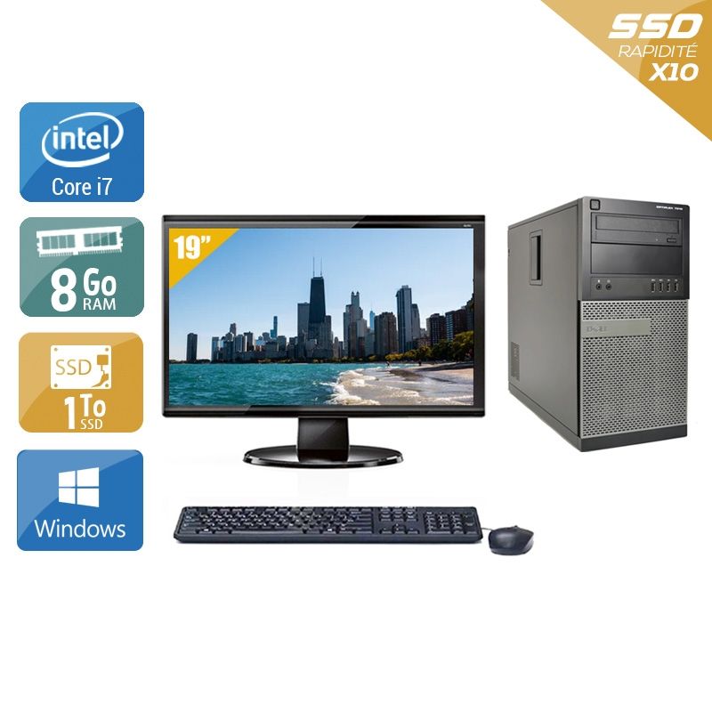 Dell Optiplex 7010 Tower i7 avec Écran 19 pouces 8Go RAM 1To SSD Windows 10