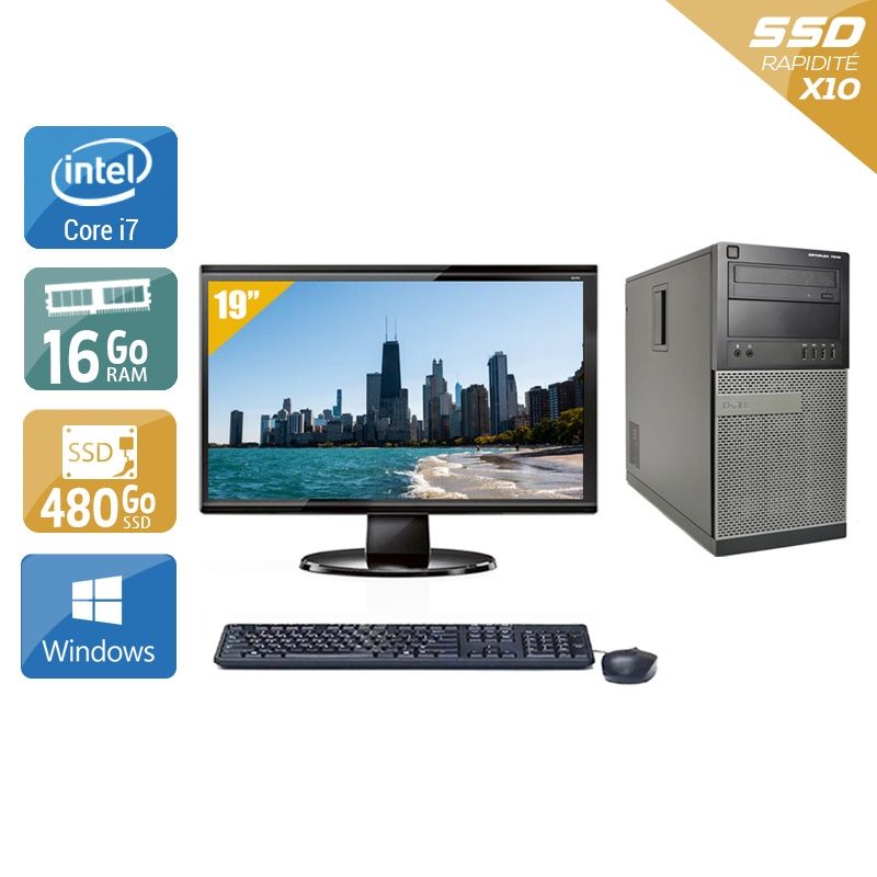 Dell Optiplex 7010 Tower i7 avec Écran 19 pouces 16Go RAM 480Go SSD Windows 10