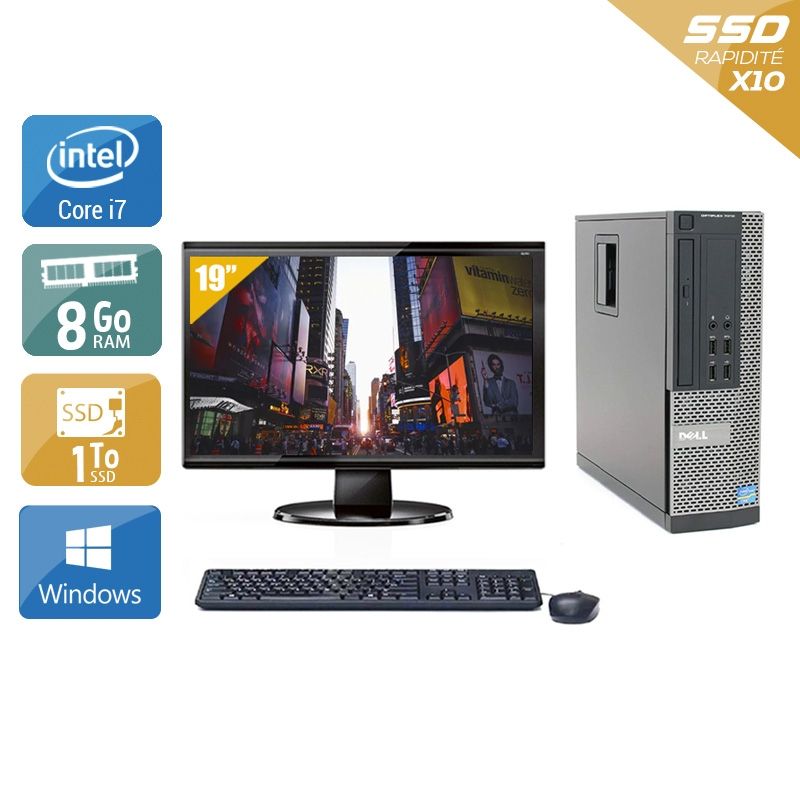 Dell Optiplex 7010 SFF i7 avec Écran 19 pouces 8Go RAM 1To SSD Windows 10