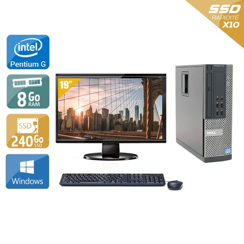 Dell Optiplex 7010 SFF Pentium G Dual Core avec Écran 19 pouces 8Go RAM 240Go SSD Windows 10