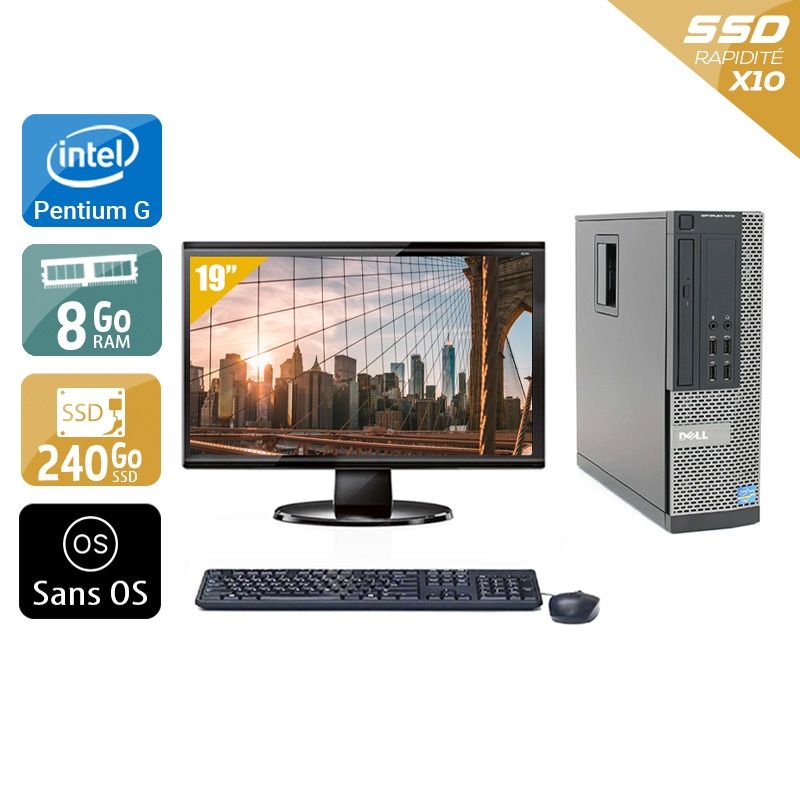 Dell Optiplex 7010 SFF Pentium G Dual Core avec Écran 19 pouces 8Go RAM 240Go SSD Sans OS