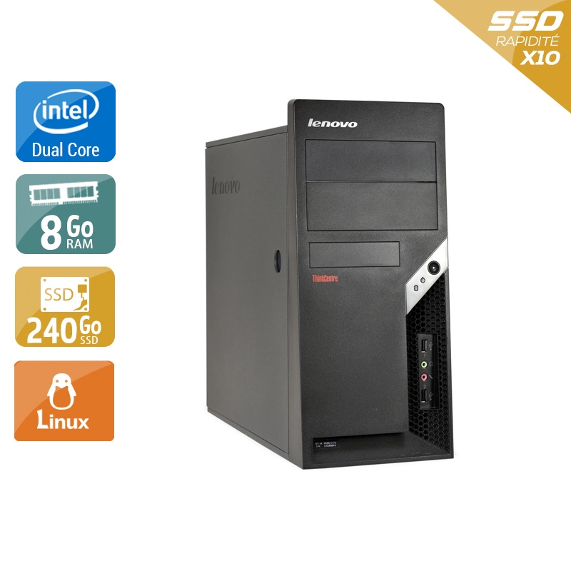 Lenovo ThinkCentre M57 Tower Dual Core - 8Go RAM 240Go SSD Linux État correctOccasion certifiée reconditionnée