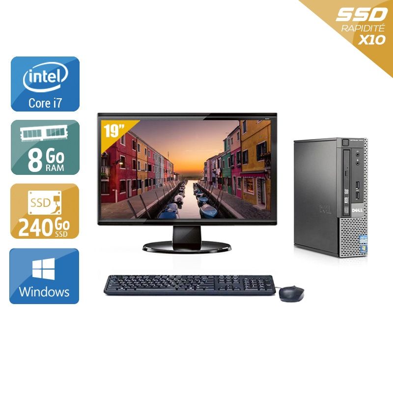 Dell Optiplex 7010 USDT i7 avec Écran 19 pouces 8Go RAM 240Go SSD Windows 10