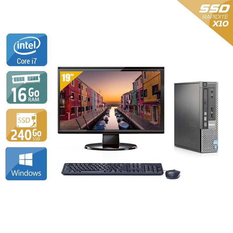 Dell Optiplex 7010 USDT i7 avec Écran 19 pouces 16Go RAM 240Go SSD Windows 10