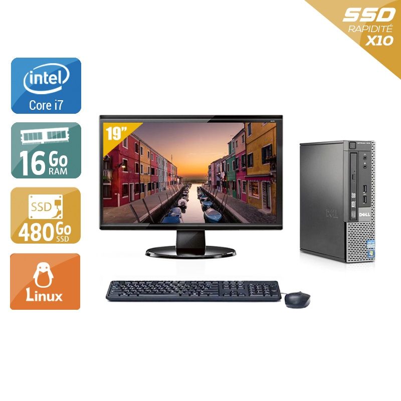 Dell Optiplex 7010 USDT i7 avec Écran 19 pouces 16Go RAM 480Go SSD Linux